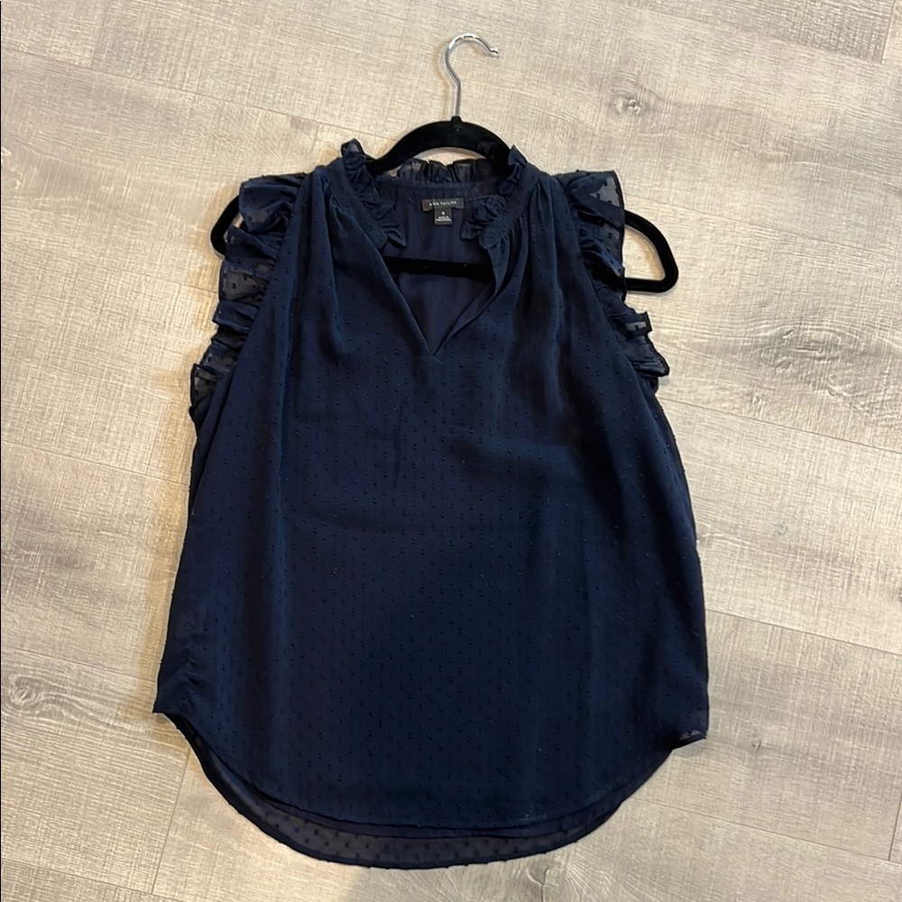 Ann Taylor Women's Navy Ruffled Top